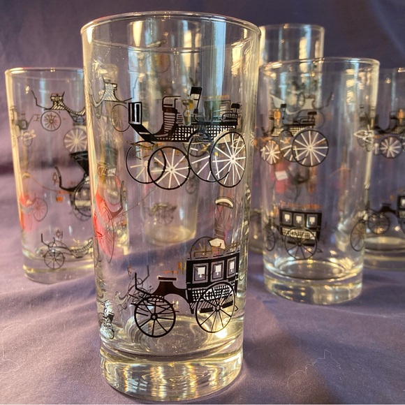 Set Of 6 Vintage Bar Glasses, Buggy, Horse Carriage, MCM Glassware, Barware - Picture 3 of 7